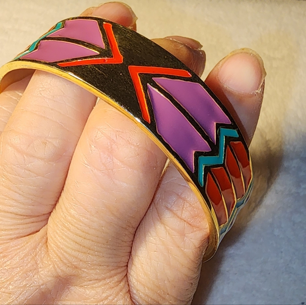Ettika Enamel Statement Bangle Bold Geometric Des… - image 2